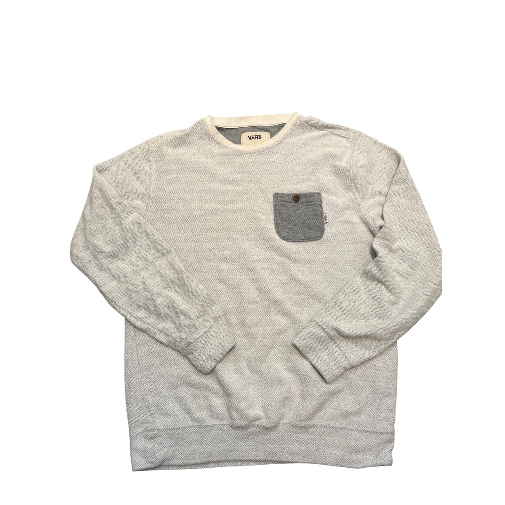 Vans Mens Medium Crewneck Sweatshirt‎ Pullover Pocket Gray Herringbone Cotton